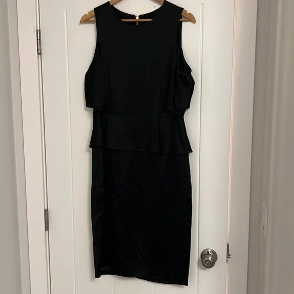 Ted Baker London | Dresses | Satin Ted Baker Black Open Shoulder Dress W  Pendulum Waist Rose Gold Zipper | Poshmark